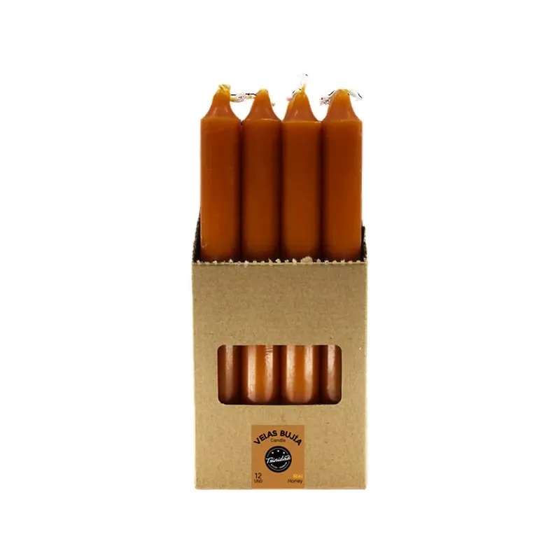 VELAS BUJIA OLOR MIEL 2,1  X 19 CM Caja 12 unidades. SOLO SE VENDE POR CAJA
