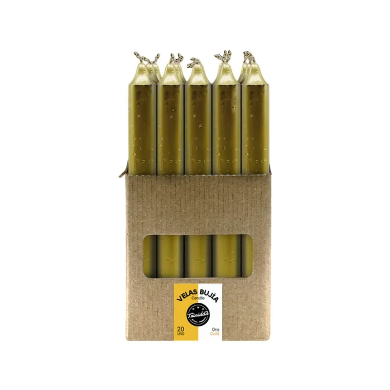 VELAS BUJIA DORADO ORO 2,1  X 19 CM Caja 12 unidades. SOLO SE VENDE POR CAJA