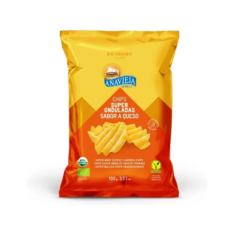 PATATAS FRITAS ONDULADAS CON QUESO PATATAS FRITAS EN ACEITE DE GIRASOL
SABOR QUESO. Ecológcio, Sin gluten