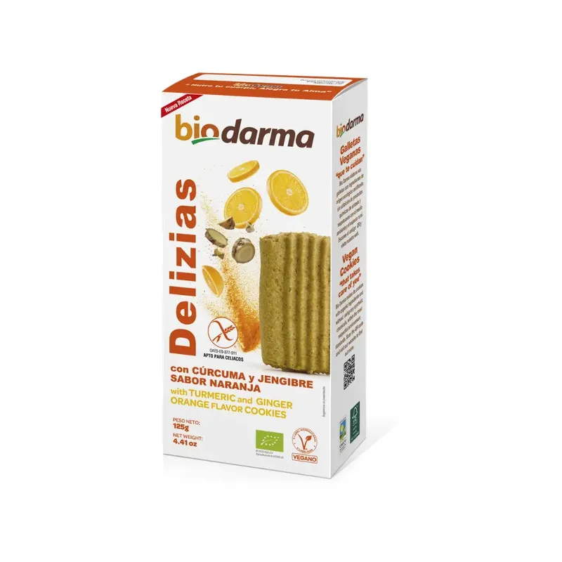 DELIZIAS CÚRCUMA-JENGIBRE NARANJA 125G · SIN GLUTE
