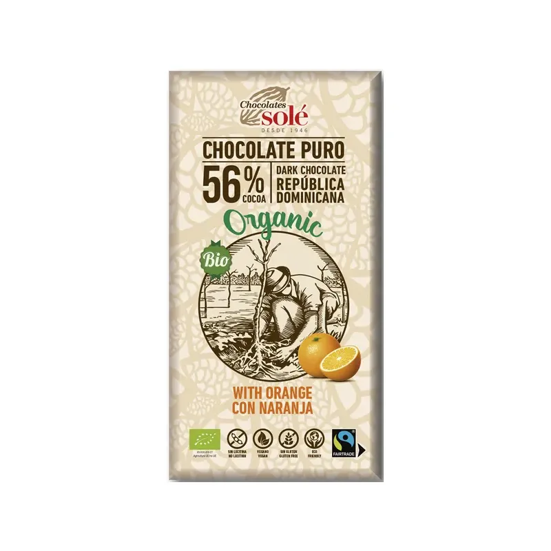 CHOCOLATE NEGRO NARANJA 56% ECO VEGANO 100G