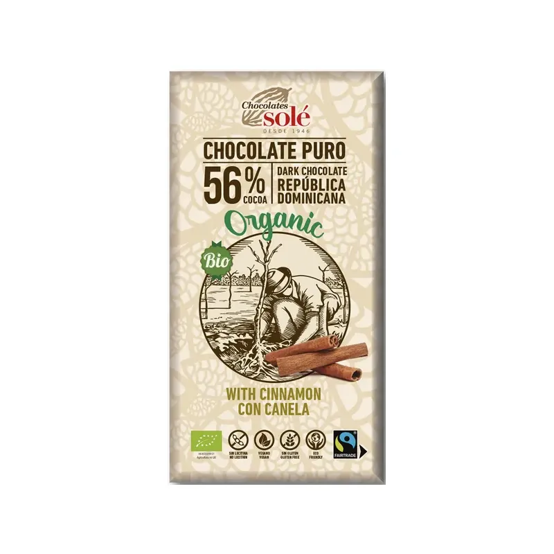CHOCOLATE NEGRO CANELA ECO VEGANO 100G 56% CACAO