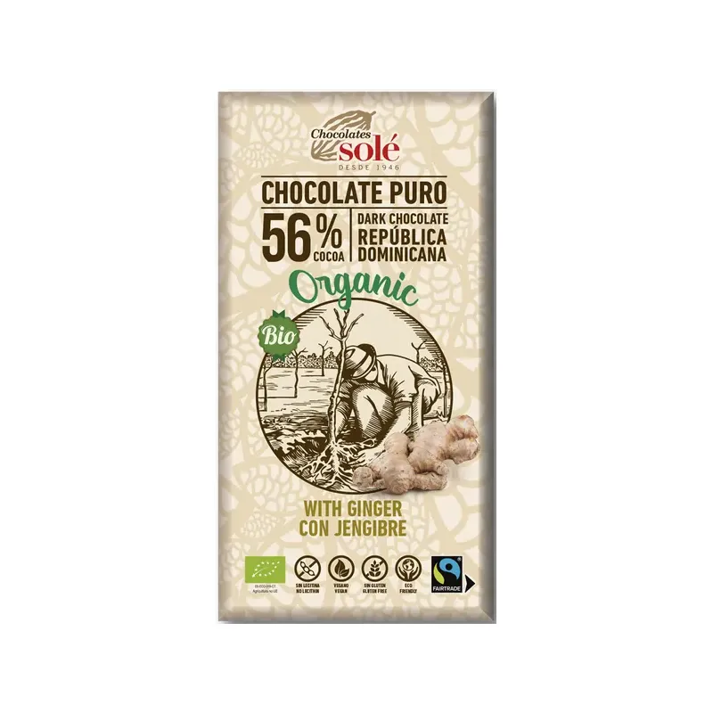 CHOCOLATE NEGRO JENGIBRE ECO VEGANO 100G