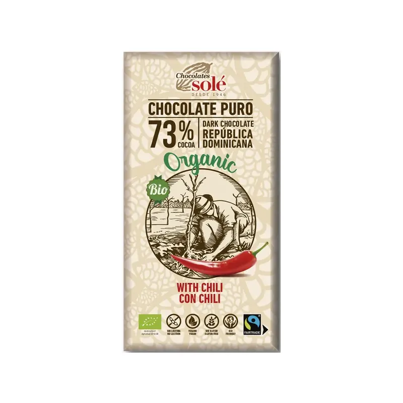 CHOCOLATE NEGRO 73% CHILI ECO VEGANO 100G