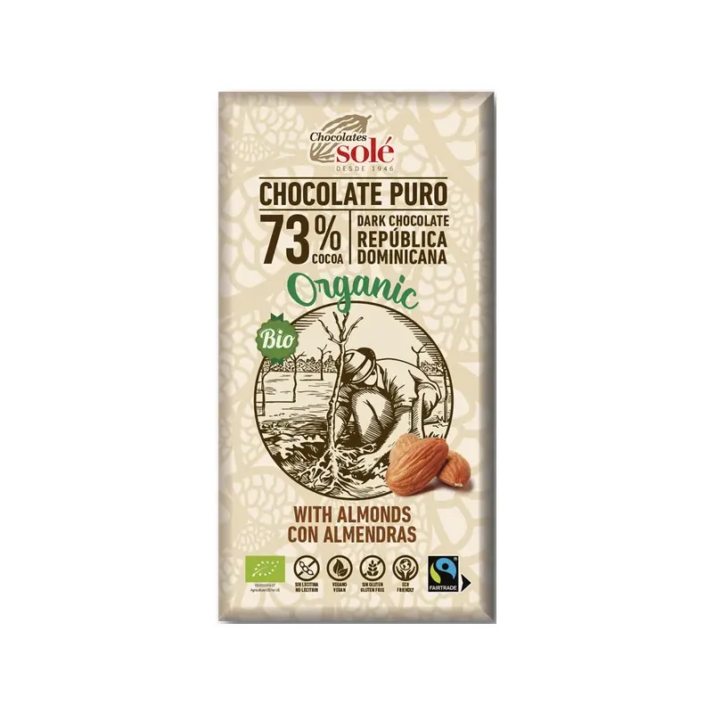 CHOCOLATE NEGRO 73% ALMENDRAS ECO VEGANO 150G