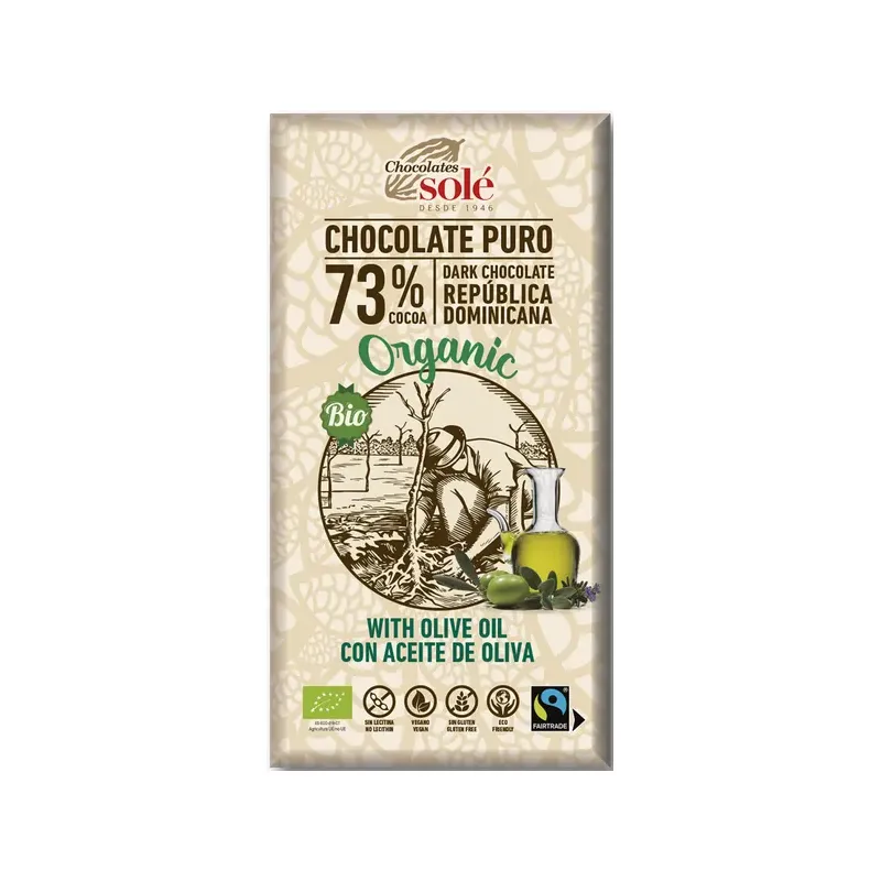 CHOCOLATE NEGRO 73% ACEITE OLIVA ECO VEGANO 100G
