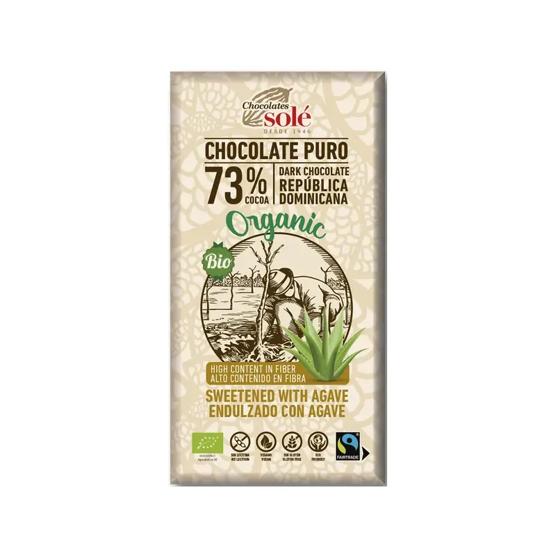 CHOCOLATE NEGRO 73% AGAVE ECO SIN GLUTEN 100G