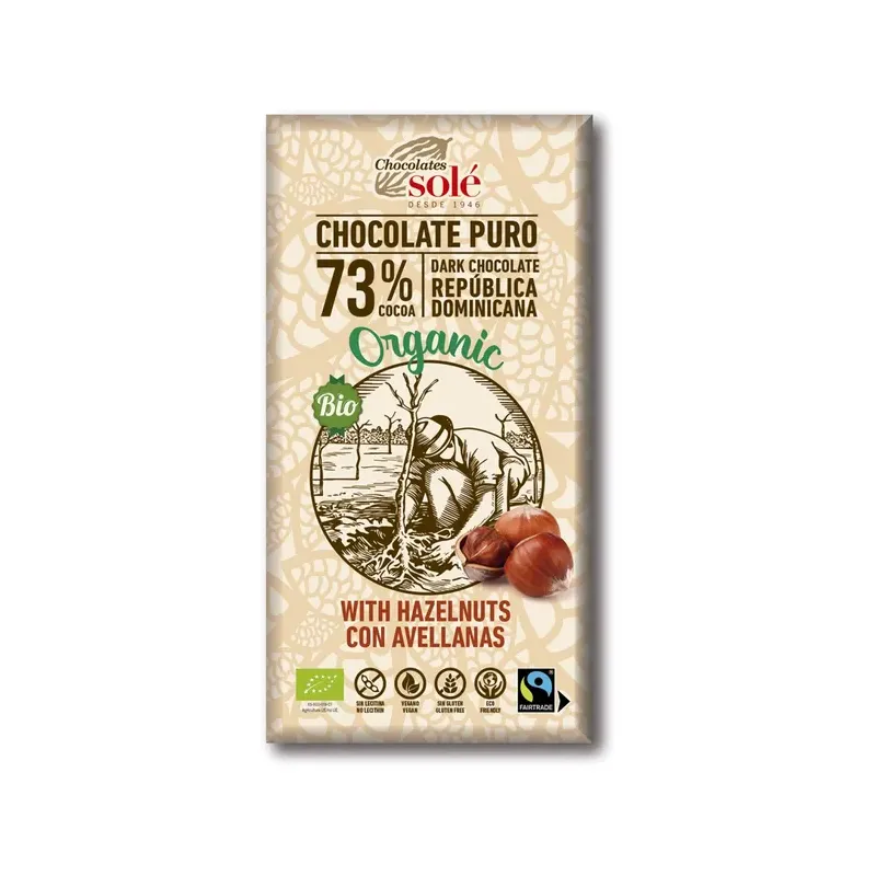 CHOCOLATE NEGRO 73% AVELLANAS ECO VEGANO 150G