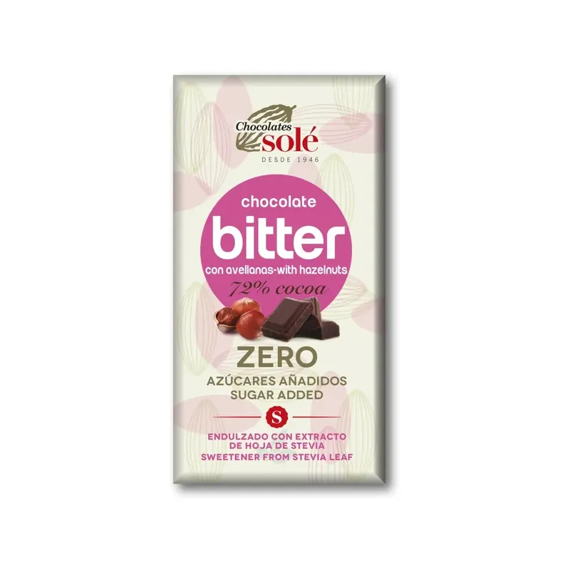 CHOCOLATE BITTER 72%STEVIA AVELLANA 100g
