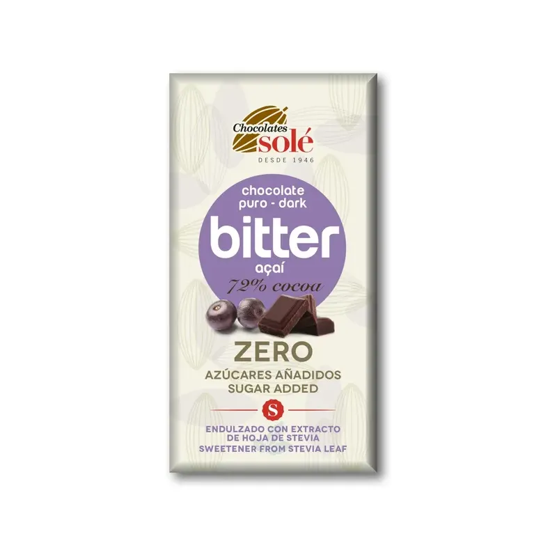 CHOCOLATE BITTER 72% STEVIA AÇAI 100g