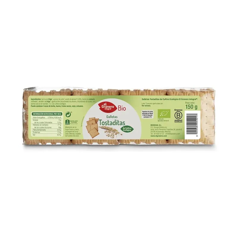 GALLETAS TOSTADITAS BIO, 150 G